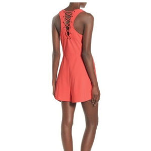 LEITH Coral Sleeveless Keyhole Lace-Up Romper Size M